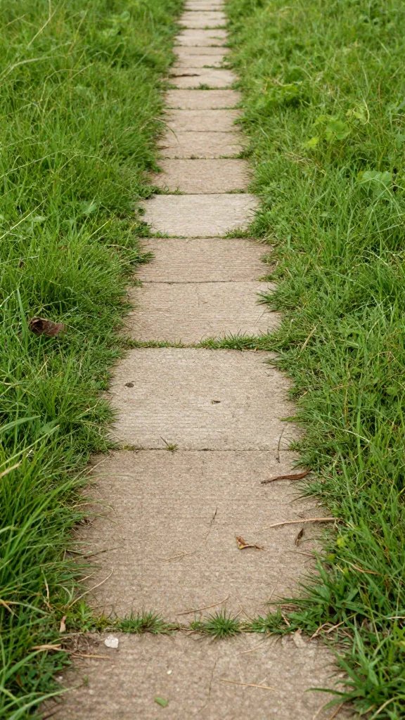 closeup of worn footpath desire line through grass