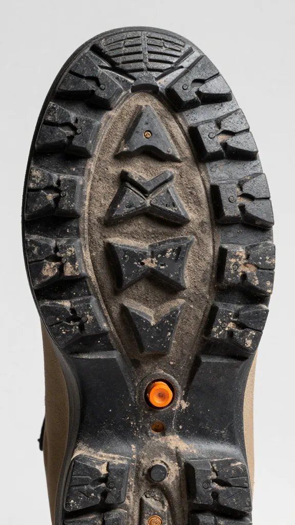 Dusty hiking boot sole, extreme macro on tread