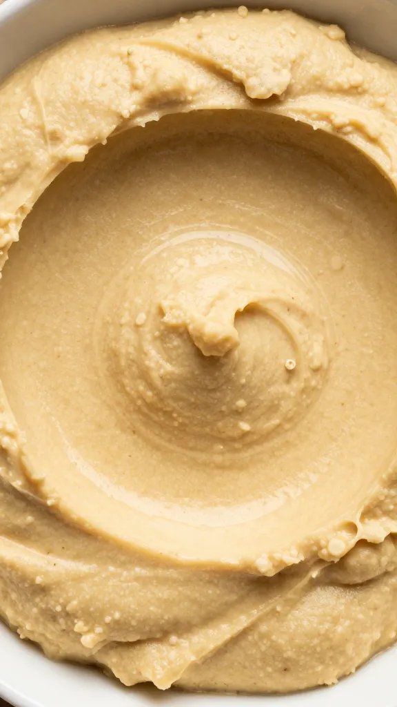 Closeup hummus bowl with visible grit specks