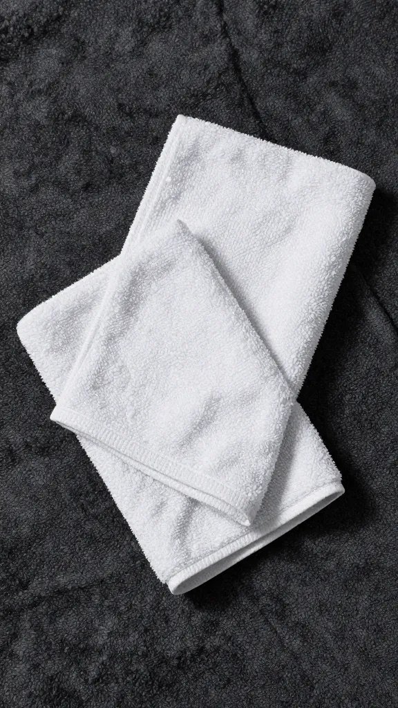 Damp microfiber towel folded on blanket corner
