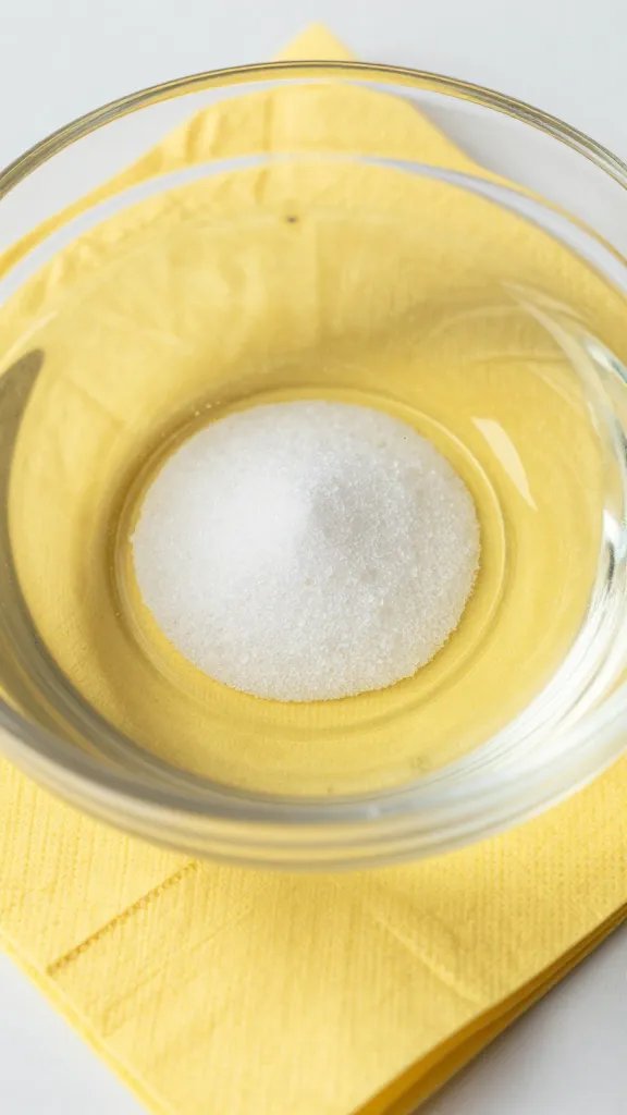 closeup yellow napkin in soda ash solution bowl