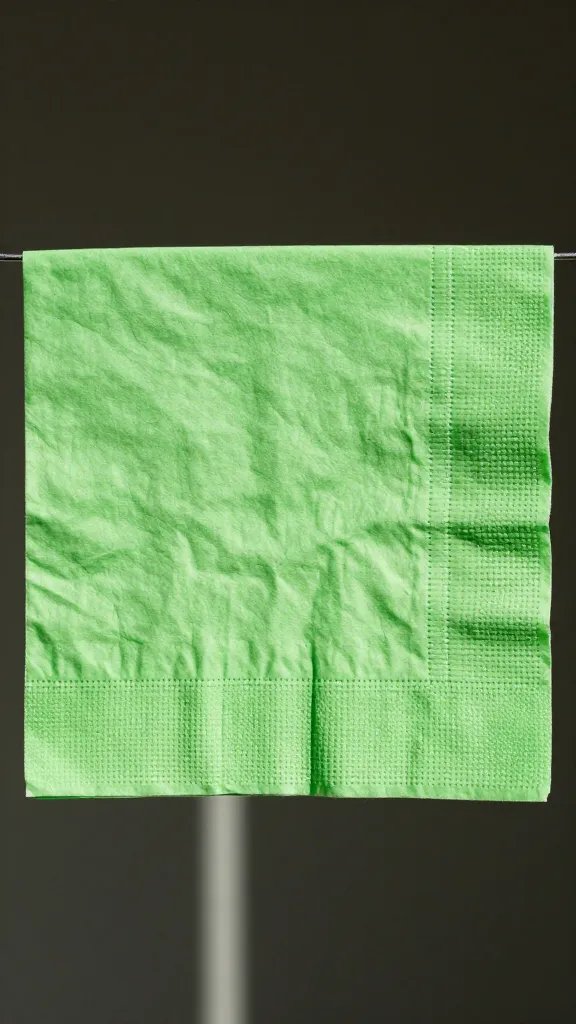 single green napkin air-drying in indirect sunlight
