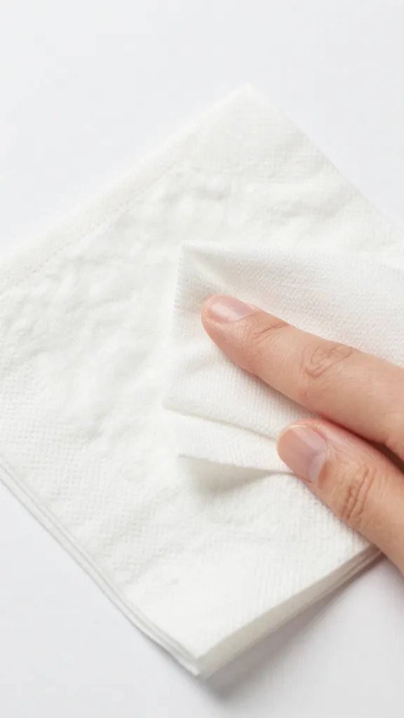 macro of colorfast test: damp white cloth rub on napkin