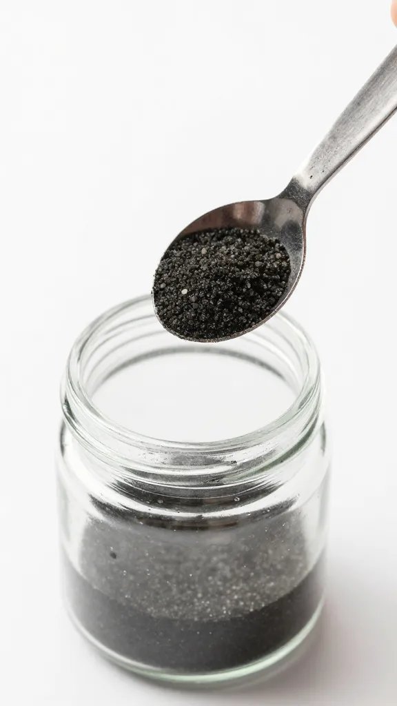 single measuring spoon adding dye powder to small jar