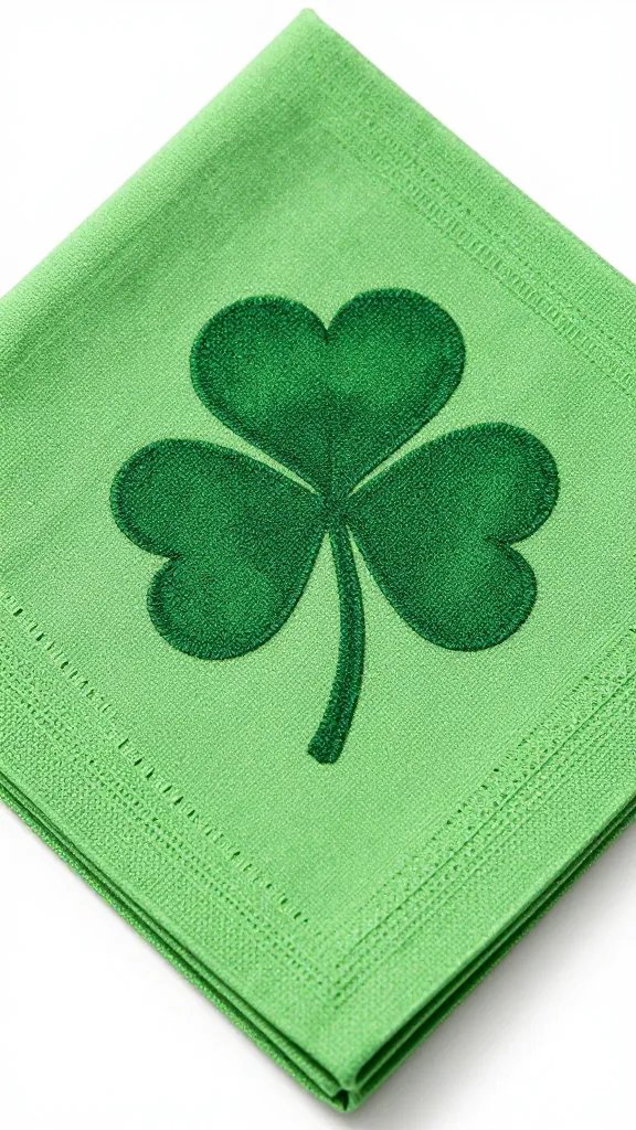 closeup green cloth “Lucky 3 Leaf Clover” napkin fold