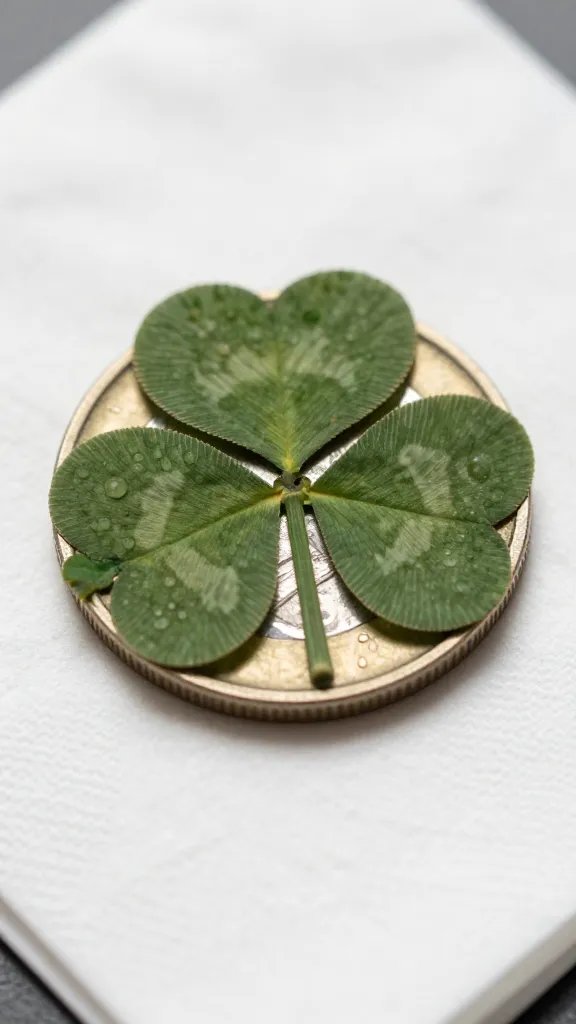 macro shot of coin-weighted clover napkin center