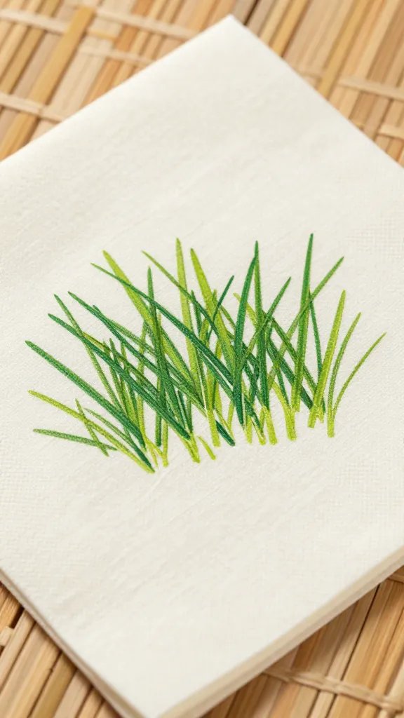 bamboo picnic napkin with fresh grass stain, closeup