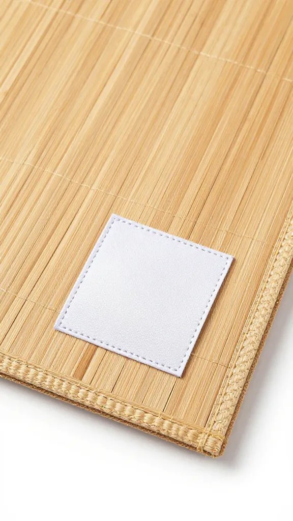 bamboo fiber blanket corner with stitched label, closeup