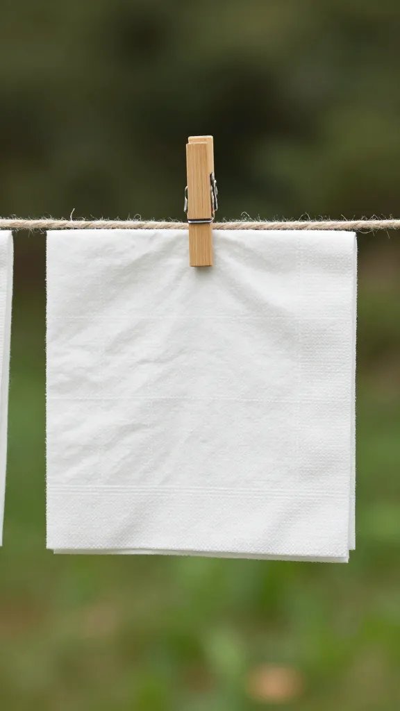 bamboo picnic napkin drying on line clip, detail