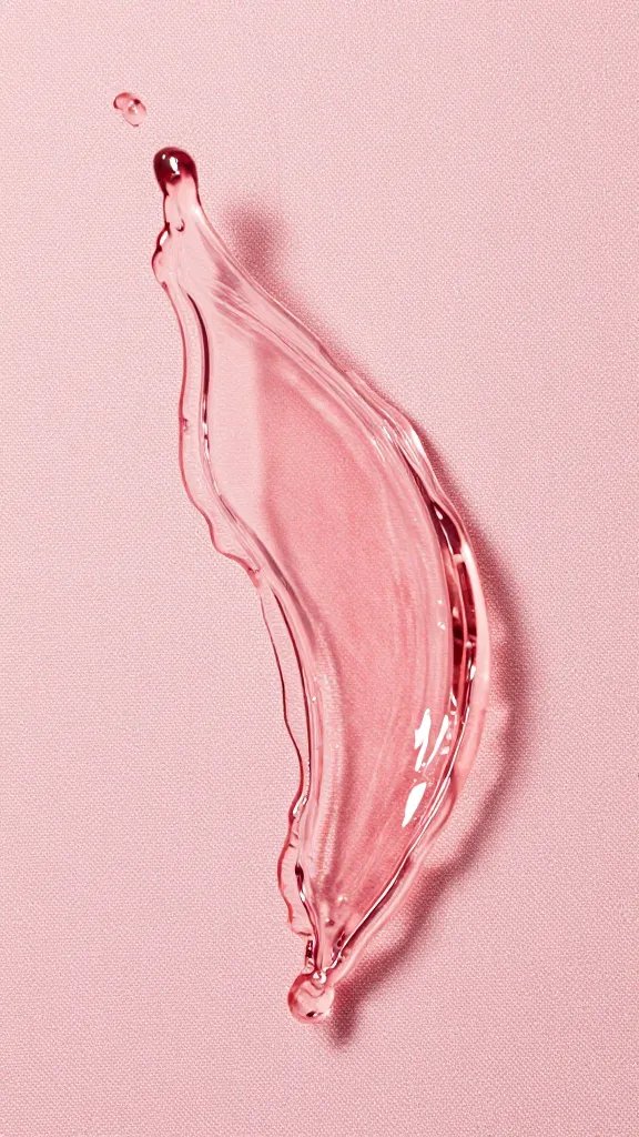 single rosé splash on polyester cloth, top-down closeup