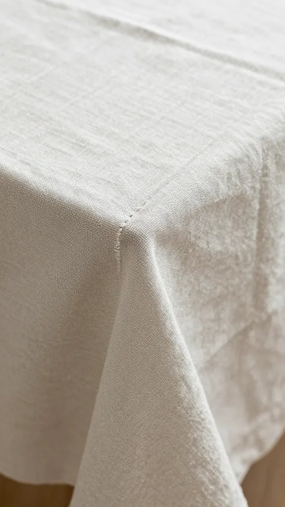 sharp fabric break at table edge, linen closeup