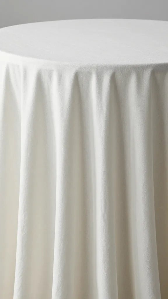 smooth tabletop drape leading to vertical linen fall