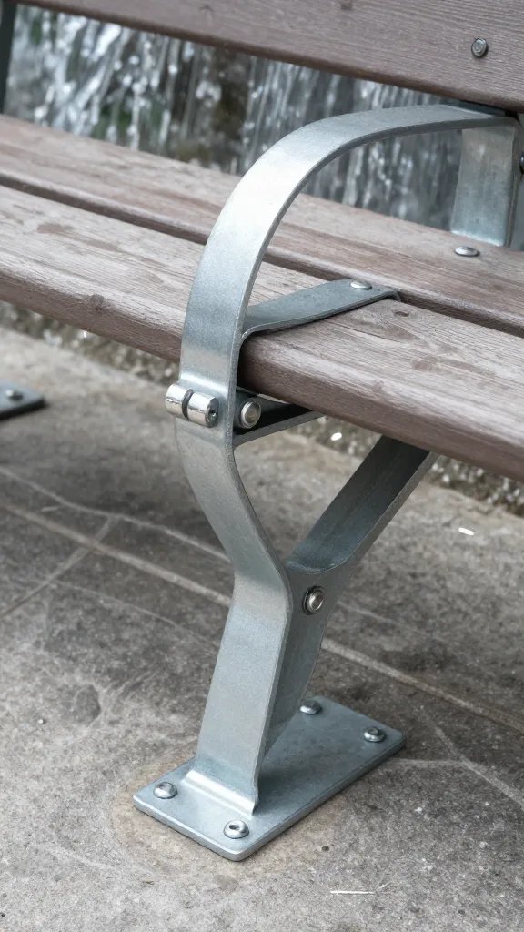 metal bench clamp hidden under waterfall hem