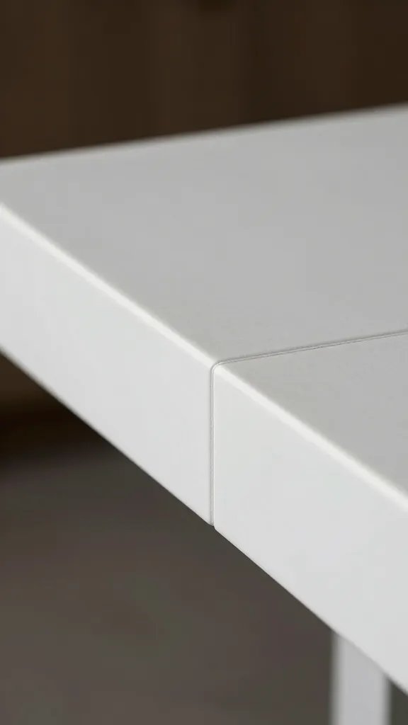 crisp pressed seam defining waterfall table edge