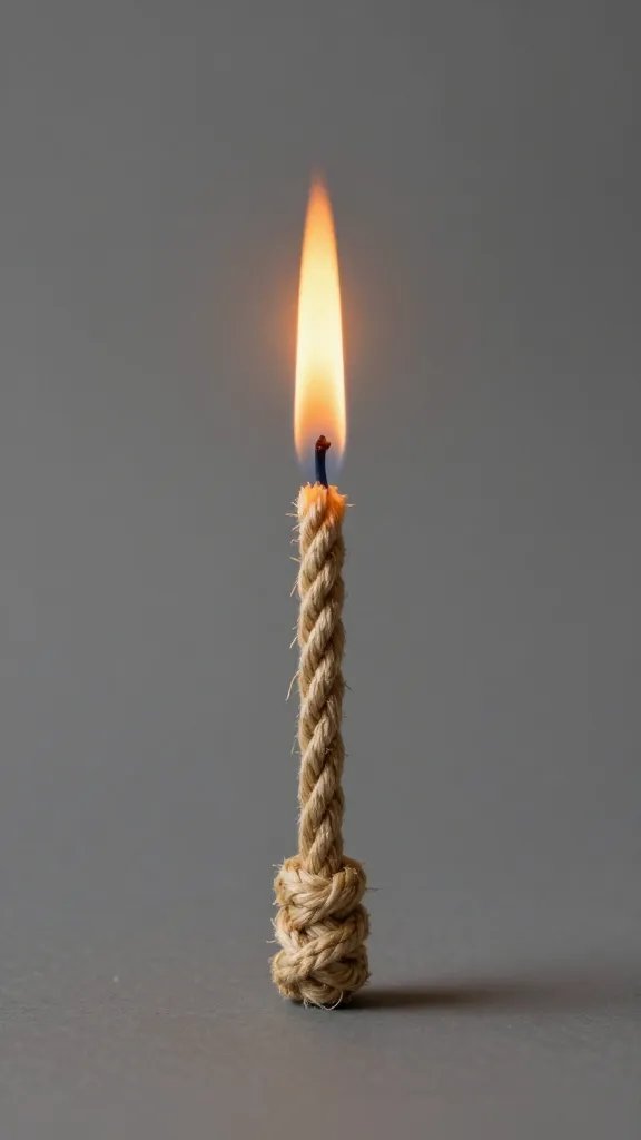 single melted rope end sealed with flame, studio backdrop