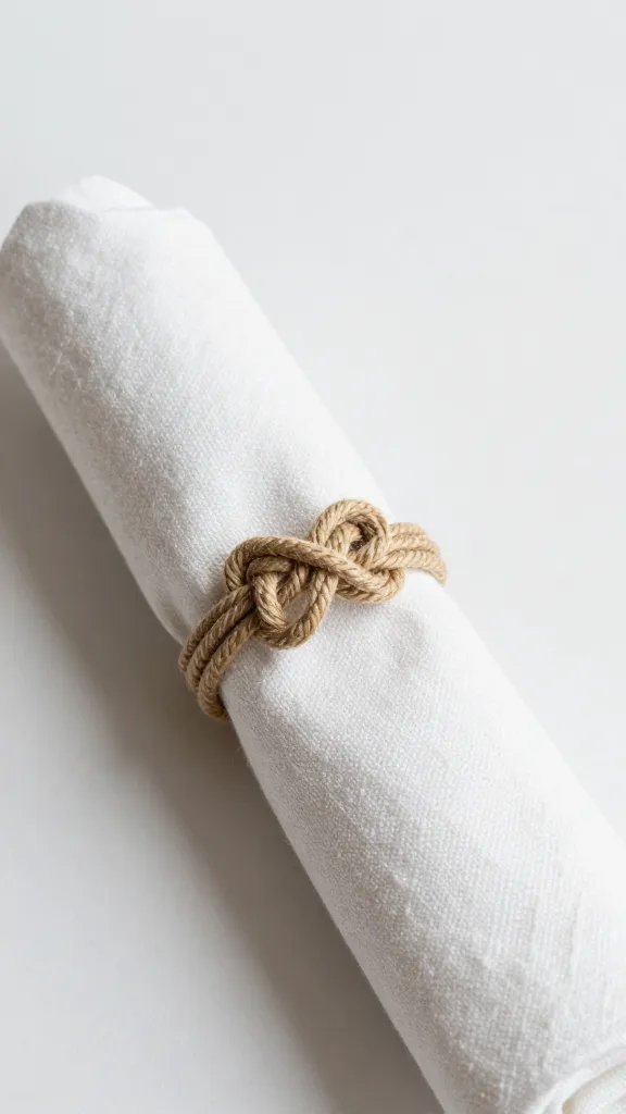 figure-eight knot napkin ring, cotton cord, soft fibers