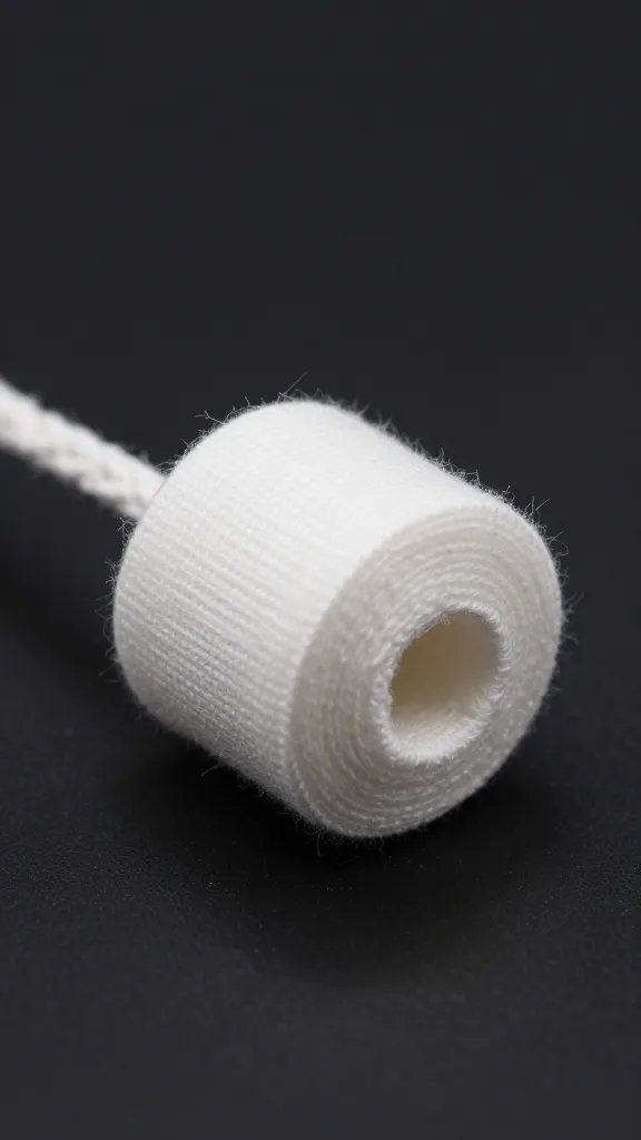 fray-fixed cotton rope end with fabric glue, closeup