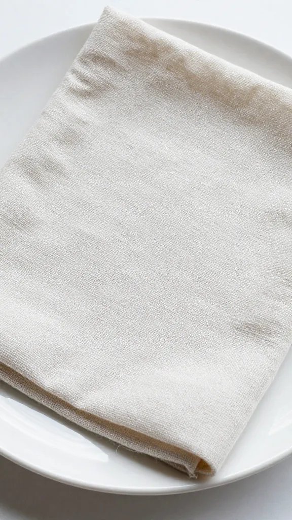 closeup linen napkin base with gauze topper on plate