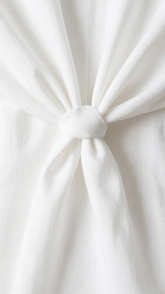 crisp white linen under blush gauze knot, overhead