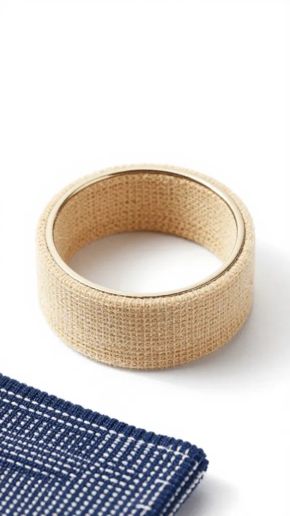 navy hemstitched cotton topped with sand gauze ring