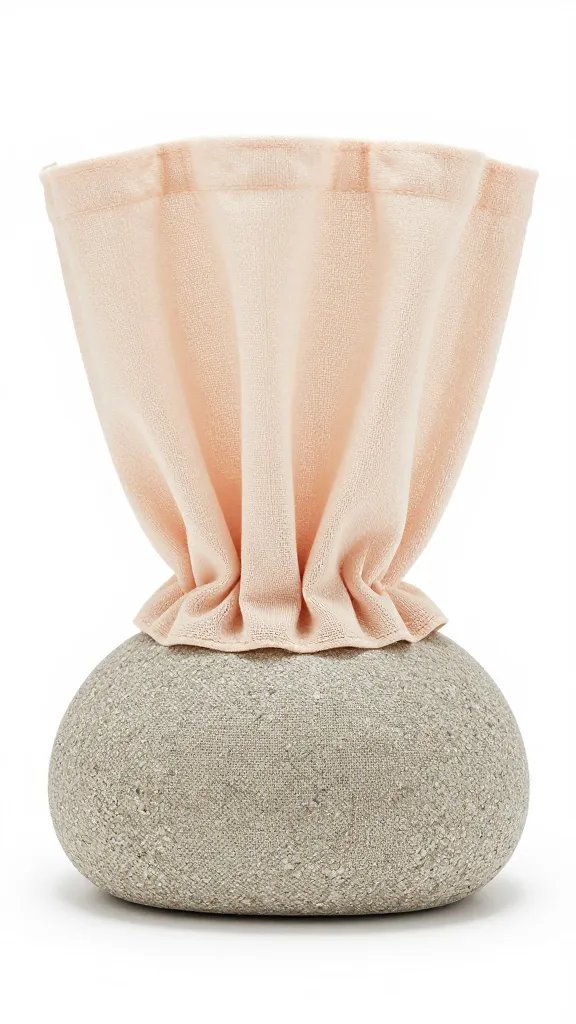stone linen base with pale peach gauze tuck-in