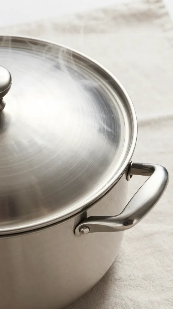 steaming pot lid near linen edge detail