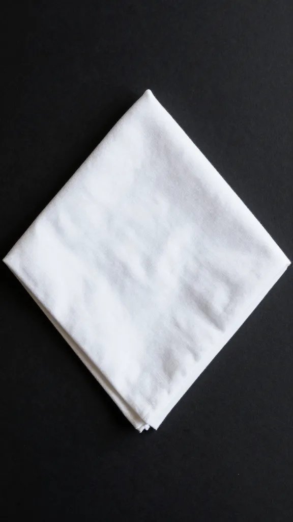 single white cotton diamond-fold napkin, matte black table