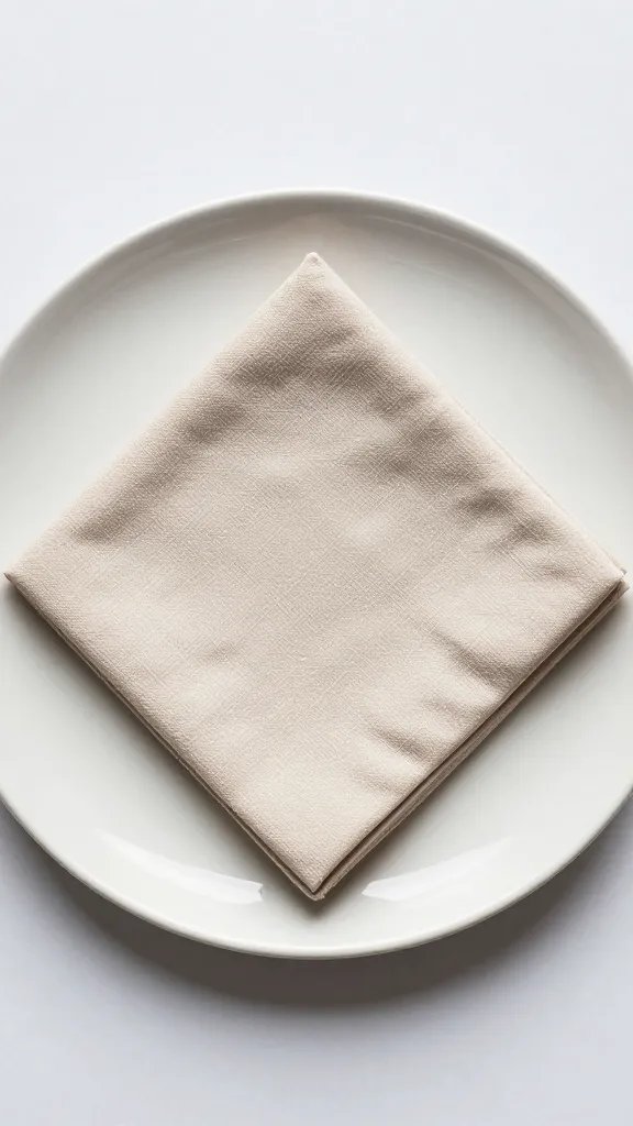 beige diamond-fold napkin centered on stoneware plate