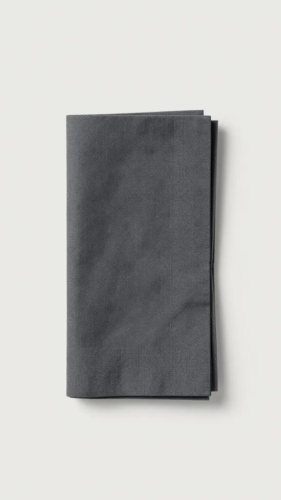 charcoal diamond-fold napkin, soft shadow, minimalist backdrop