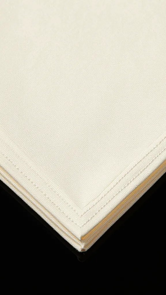 ivory diamond-fold napkin with stitched hem, closeup