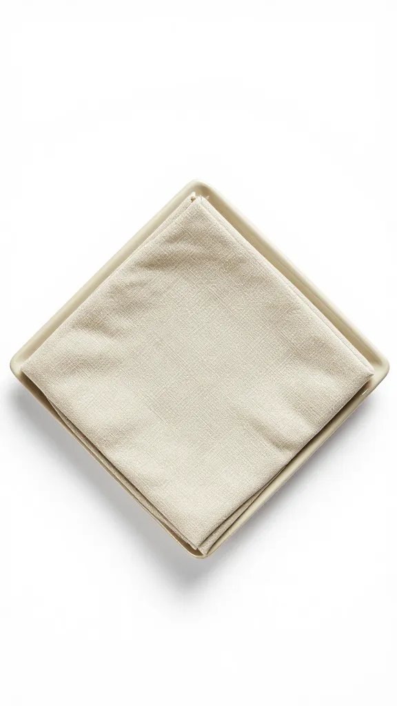 flax diamond-fold napkin on sand-colored ceramic charger