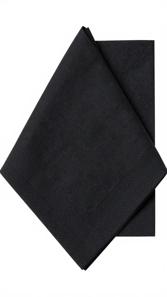 black diamond-fold napkin with subtle texture, top-down