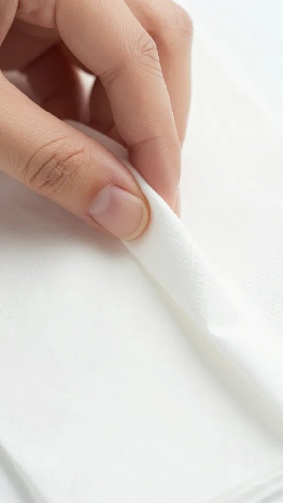 hand pinching napkin petal tip to sharpen crease, closeup