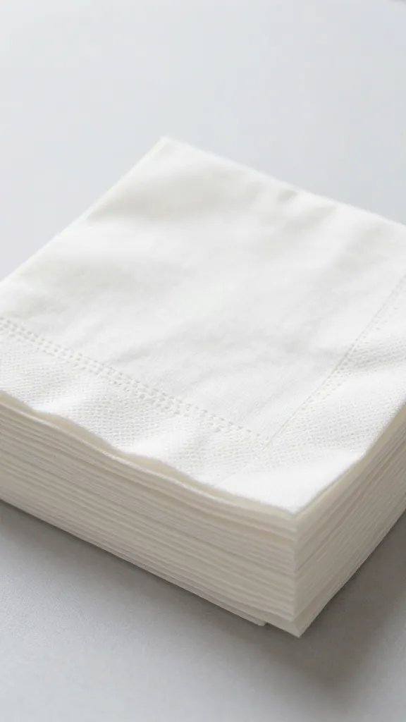 cotton napkin stack ready for folding, single top napkin focus