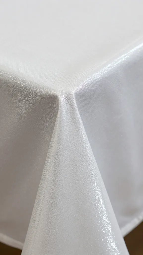 closeup of polyester tablecloth corner with shiny glare