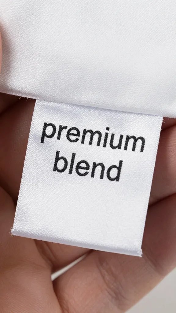 macro of fabric content label reading “premium blend” ambiguous