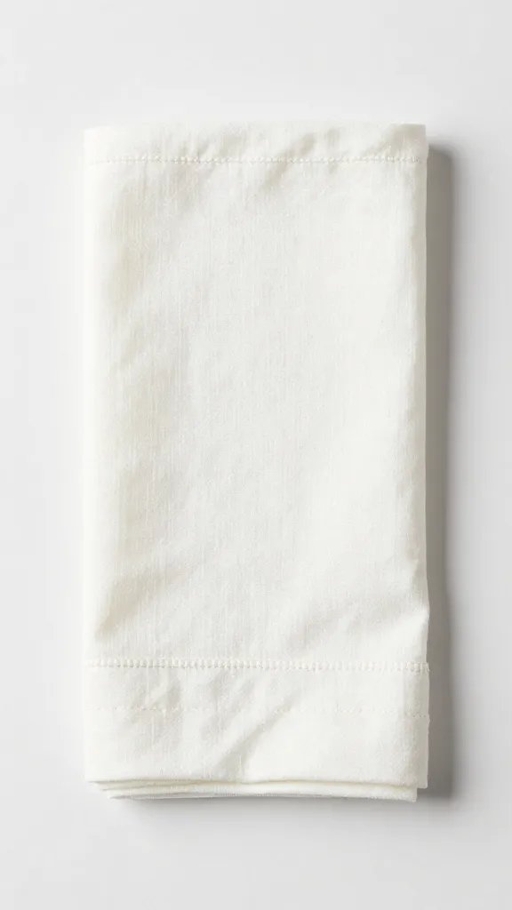 single linen napkin with crisp hemstitch under soft daylight