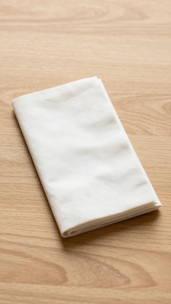 folded napkin pouch resting on clean wooden board