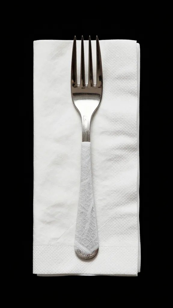 single picnic fork inside reusable napkin sleeve, studio light
