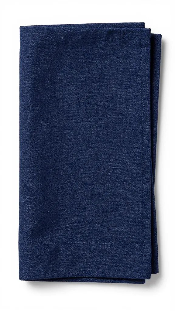 crisp 45-degree miter seam on navy linen napkin