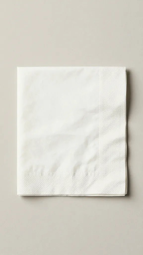 single folded napkin showing flat mitered corner, neutral backdrop