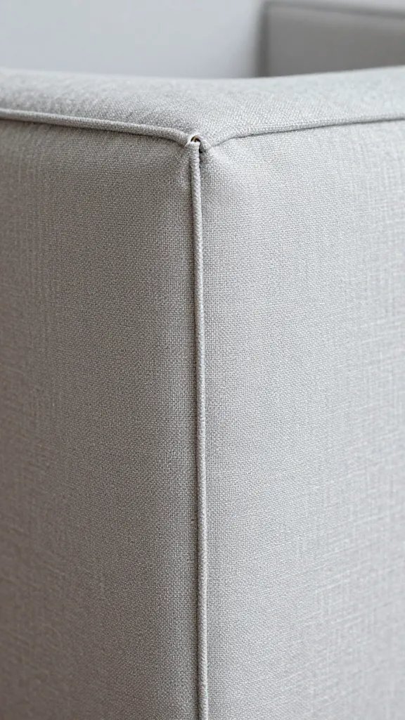 straight stitch reinforcing mitered corner on gray linen