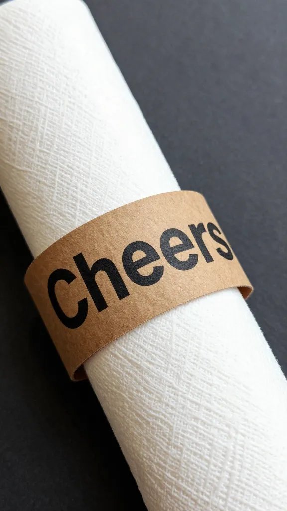 kraft cardstock napkin ring with “Cheers” in bold sans-serif