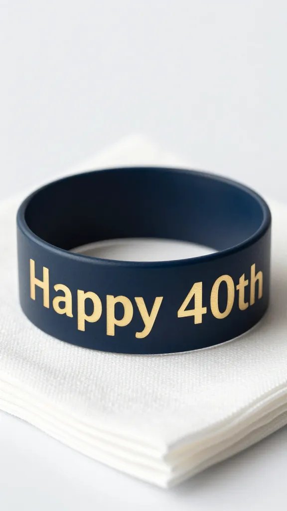matte navy napkin ring with “Happy 40th” gold foil text