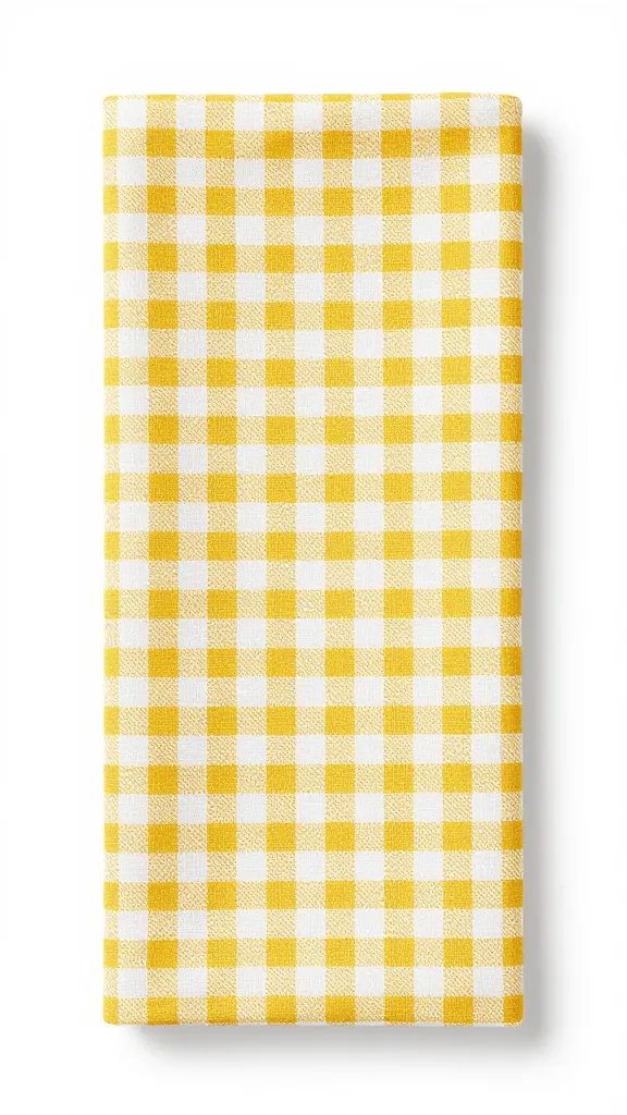 mustard gingham pinwheel napkin centered on charger