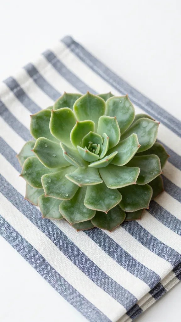 2-inch faux echeveria rosette on striped picnic napkin