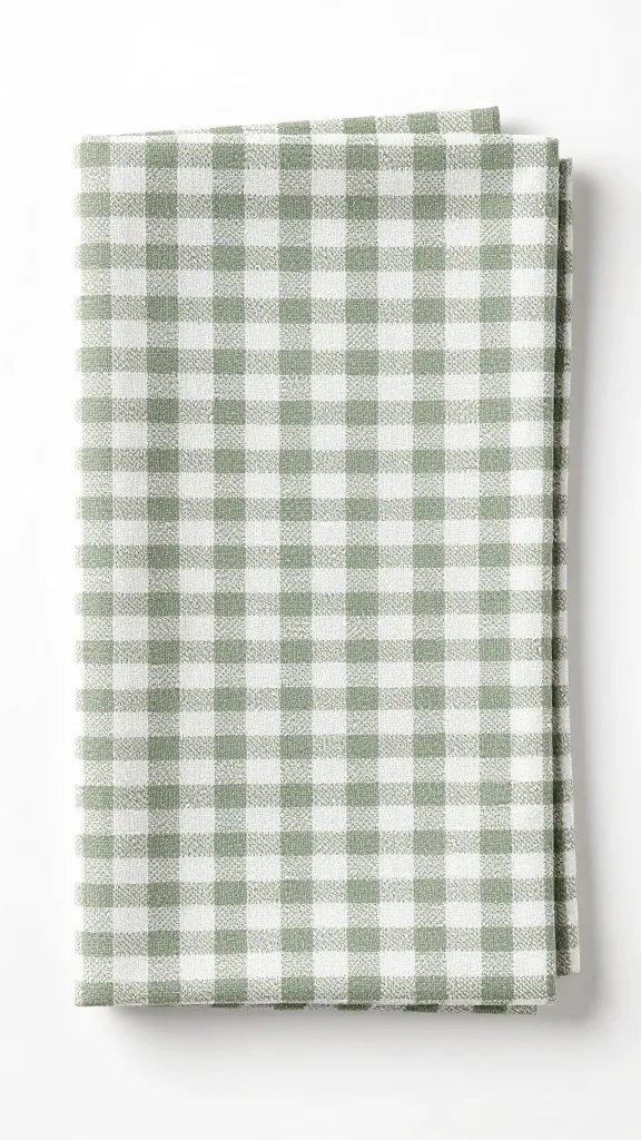 dusty sage faux rosette on gingham napkin, shallow depth