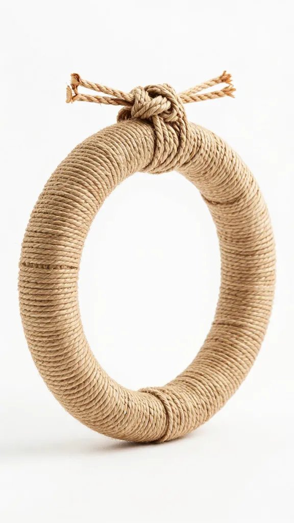 twine-wrapped paper tube ring with hot-glued knot