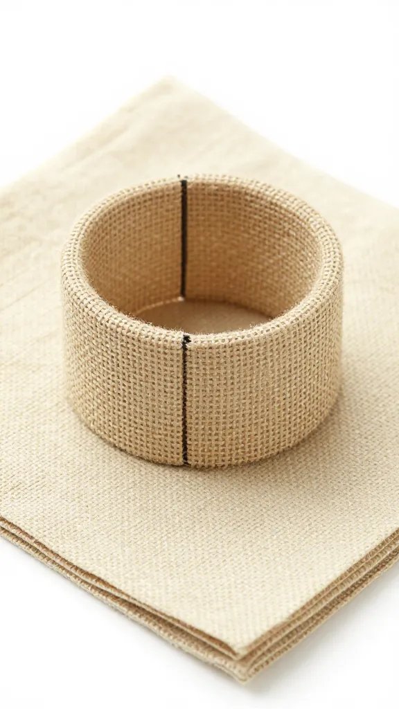 burlap-covered napkin ring with clean mitered seam