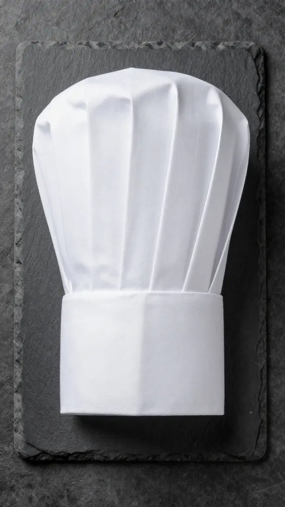 crisp white chef’s hat napkin fold on slate plate